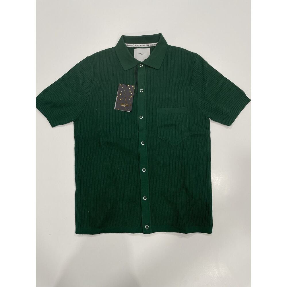 PERCIVAL Pablo Short Sleeve Cuban Knit Forest Green In XS NWT !!